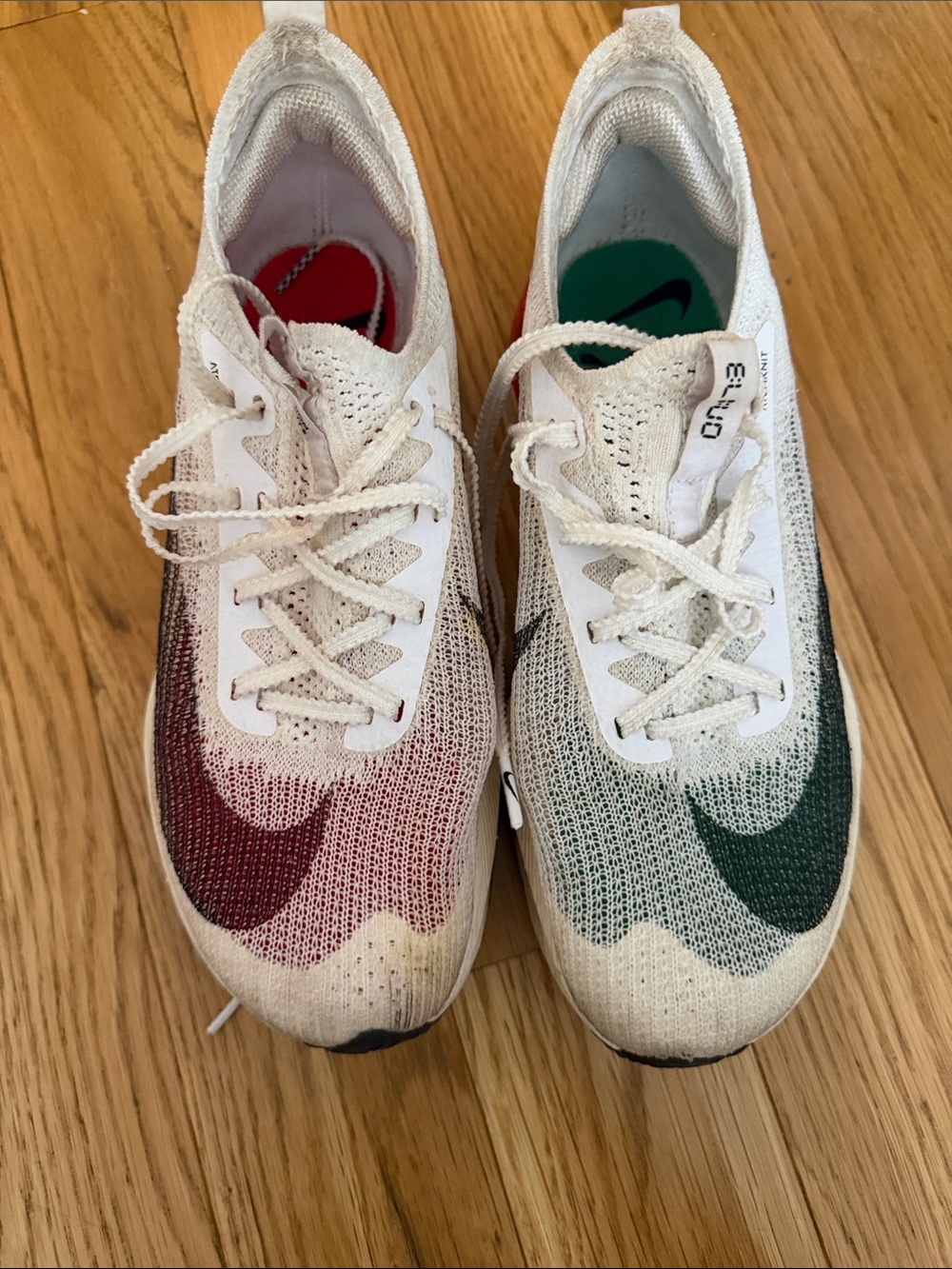 Nike White Running Shoes with Red and Green Swooshes